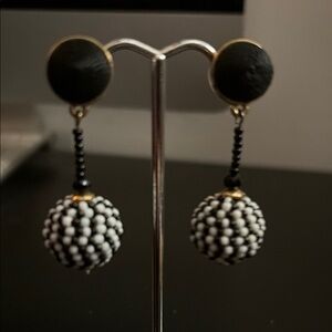 BaubleBar Gold with Black and White Beaded Drop Earrings